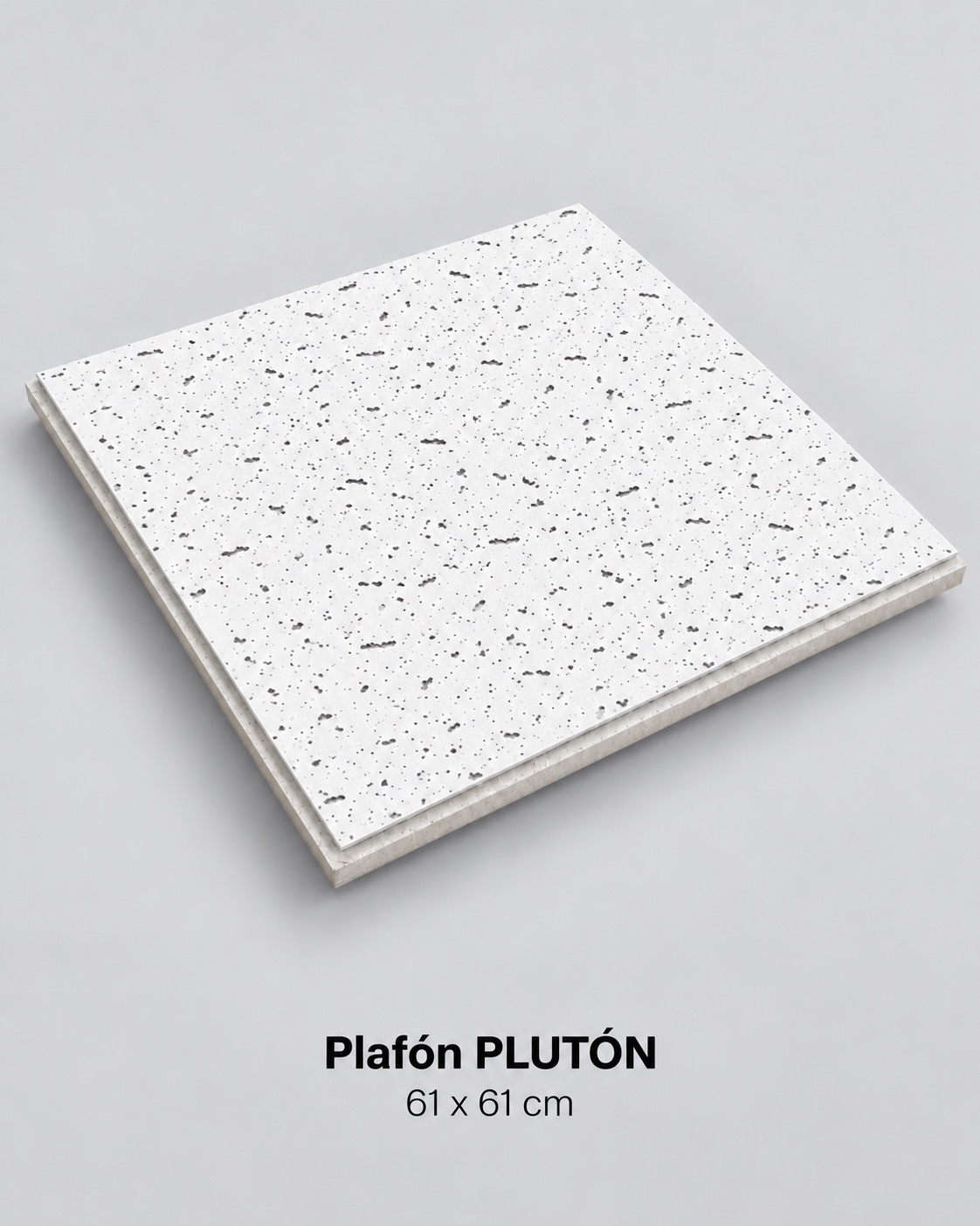 Plafón PLUTÓN blanco con motas oscuras, formato 61 × 61 cm